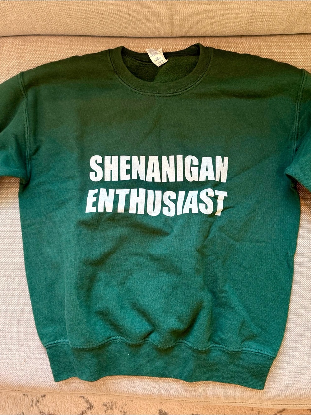 Youth Medium Shenanigan Enthusiast Green Crewneck Sweatshirt